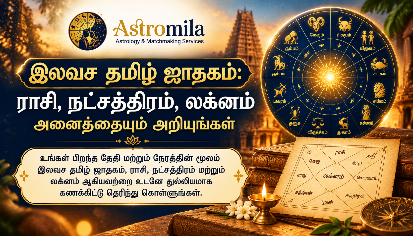 இலவச தமிழ் ஜாதகம்: ராசி, நட்சத்திரம், லக்னம் அனைத்தையும் அறியுங்கள்